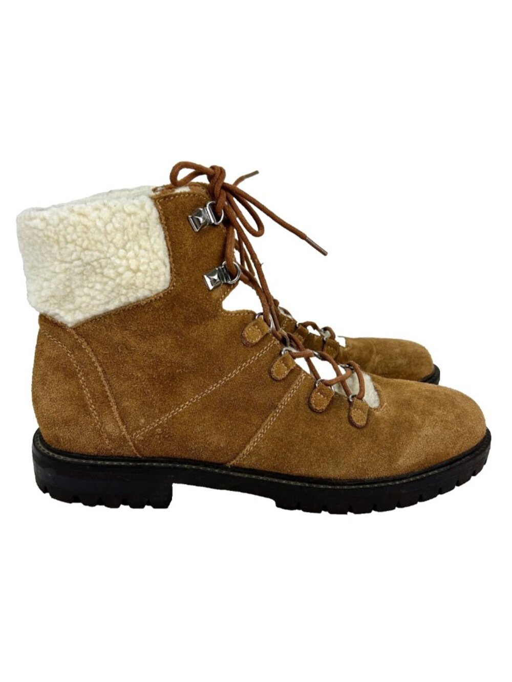 Marc Fisher Hopee Nordic Shearling Lined Lace Up Boots Tan Suede Combat Lug 11
